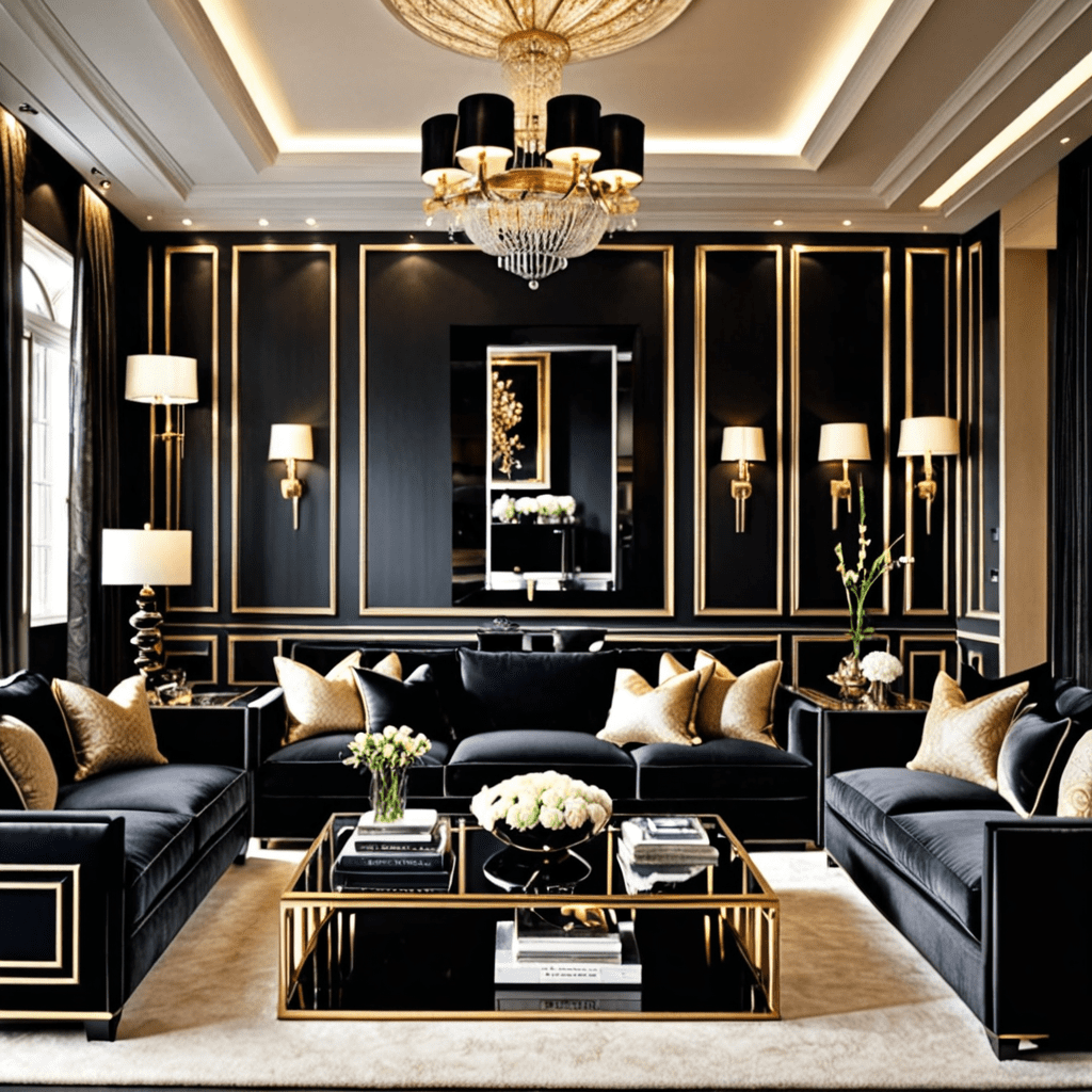 „Unleash Elegance: Black Sofa Living Room Interior Design Inspo”